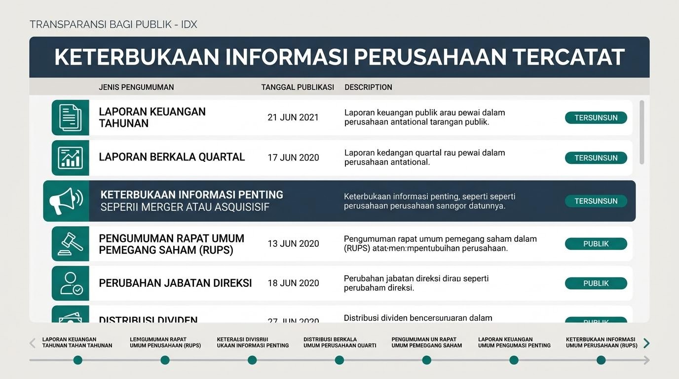Ilustrasi papan pengumuman keterbukaan informasi perusahaan tercatat